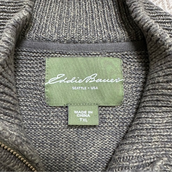 Eddie Bauer Men’s TXL Gray Quarter Zip Cotton Knit Pullover Sweater - Picture 4 of 8